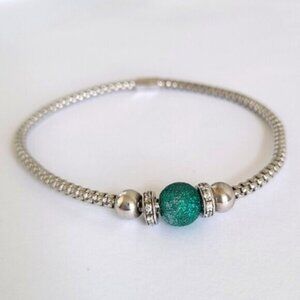 Michael Hill Sterling Silver Mesh Stretchy Green Ball Bead Crystal Bracelet